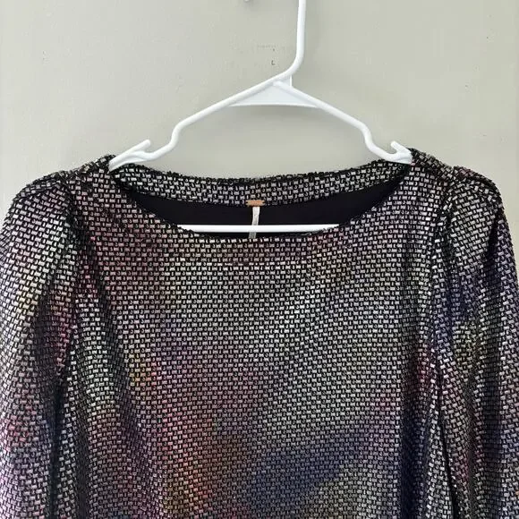 Free People Diamonds Are Forever Shimmer Metallic Mod Shift Cocktail Party Dress - Picture 4 of 12